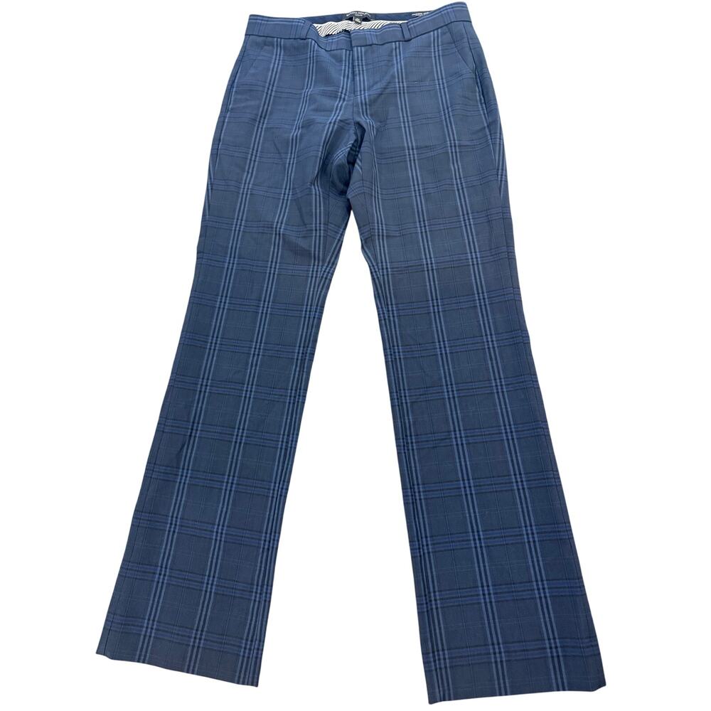 Banana Republic Logan Blue Plaid Trousers Pants Wool Blend Women 0 30.5 inseam
